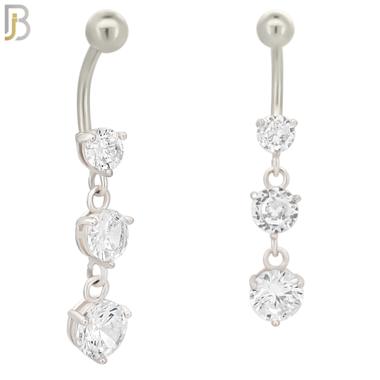 N079  - 316L Stainless Steel Three Round Zircon Dangling Belly Ring image 1