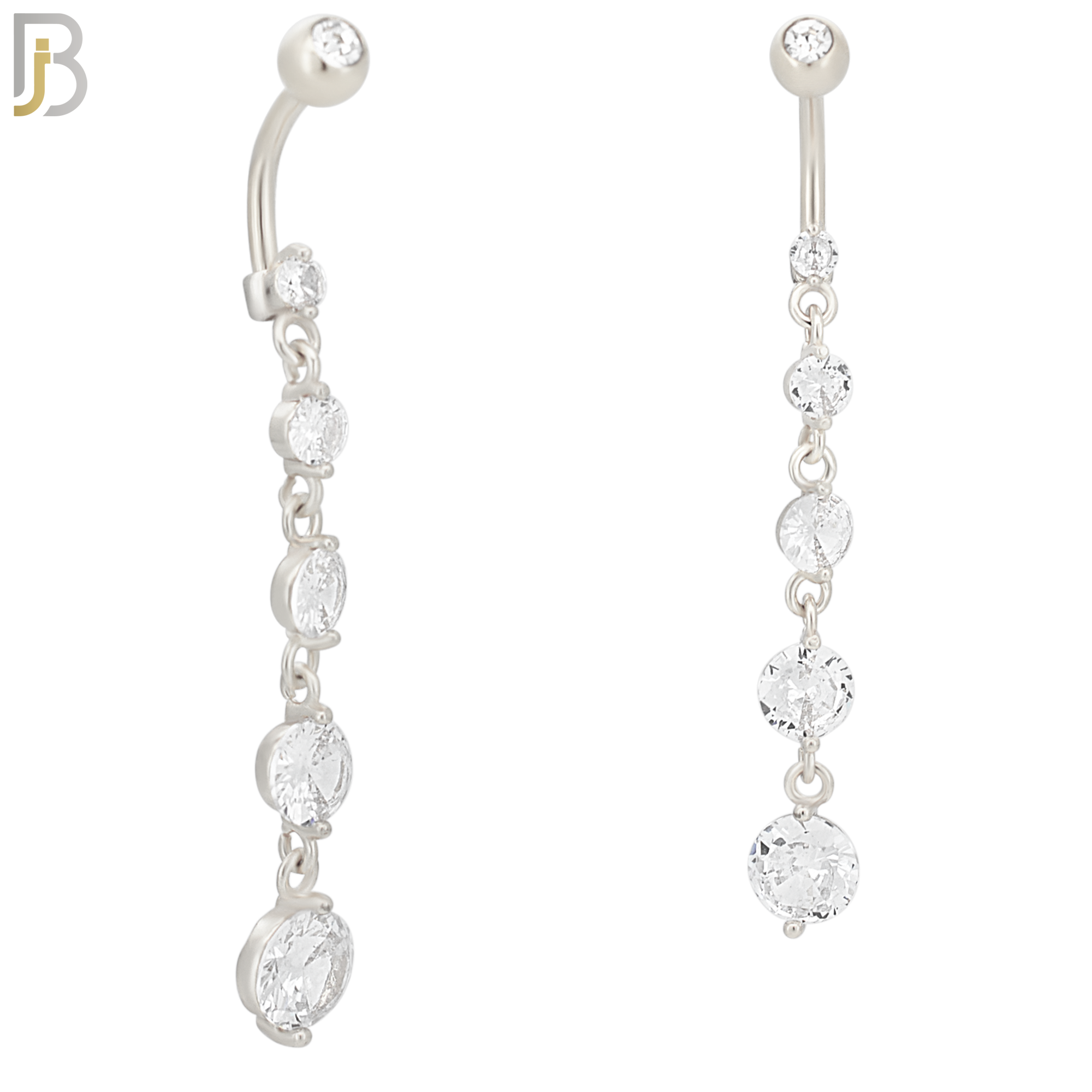 N066 - 316L Stainless Steel Dangling 5 Prong Round Small to Big Zircon Design Belly Ring with 5mm Screw Ball image 1