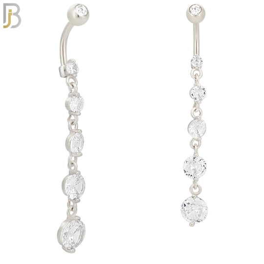 N066 - 316L Stainless Steel Dangling 5 Prong Round Small to Big Zircon Design Belly Ring with 5mm Screw Ball image 1