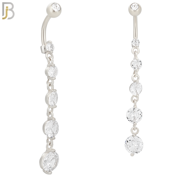 N066 - 316L Stainless Steel Dangling 5 Prong Round Small to Big Zircon Design Belly Ring with 5mm Screw Ball image 1