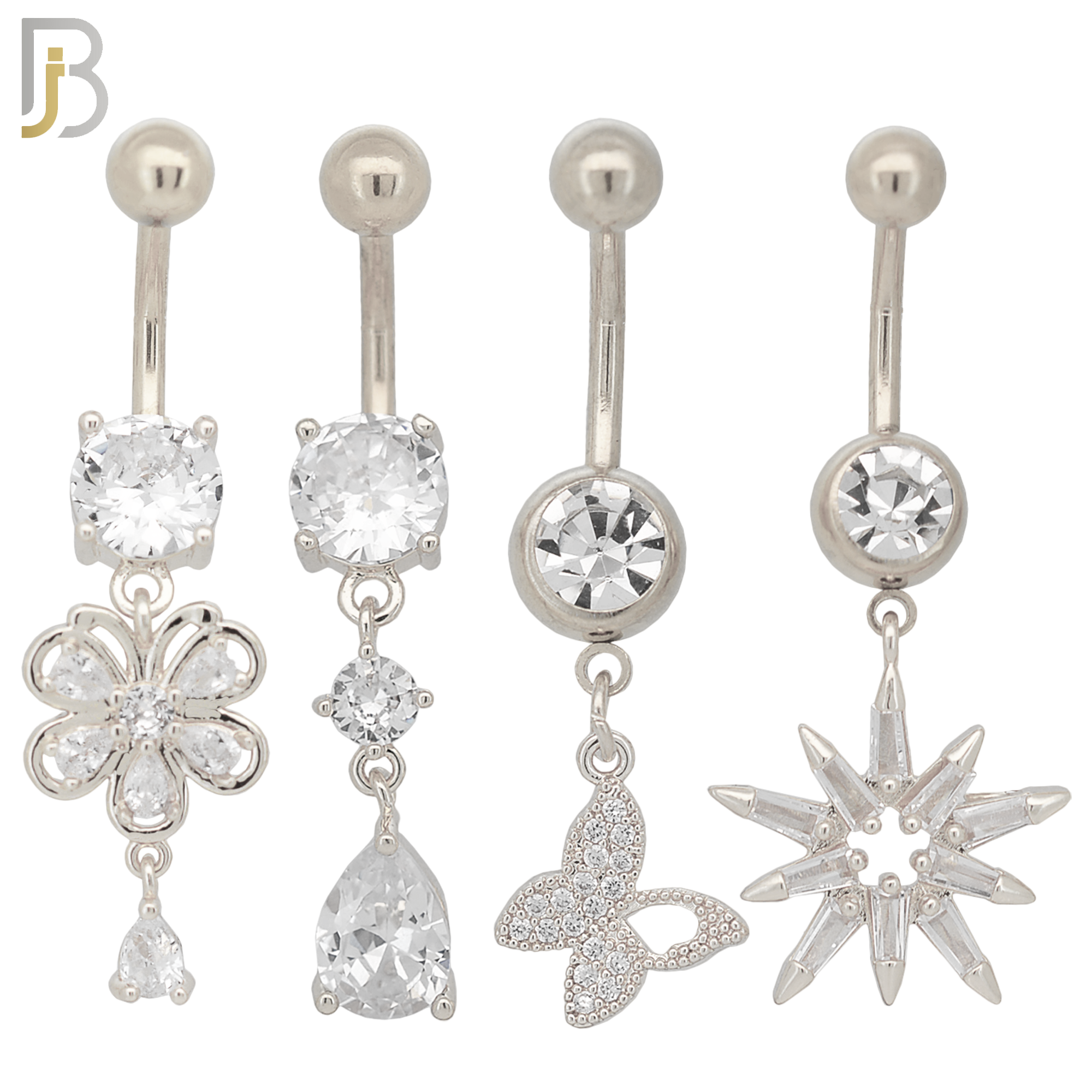 PK-N006 - 316L Surgical Steel Different Designs Dangle Belly Rings - Pack of 16 image 1
