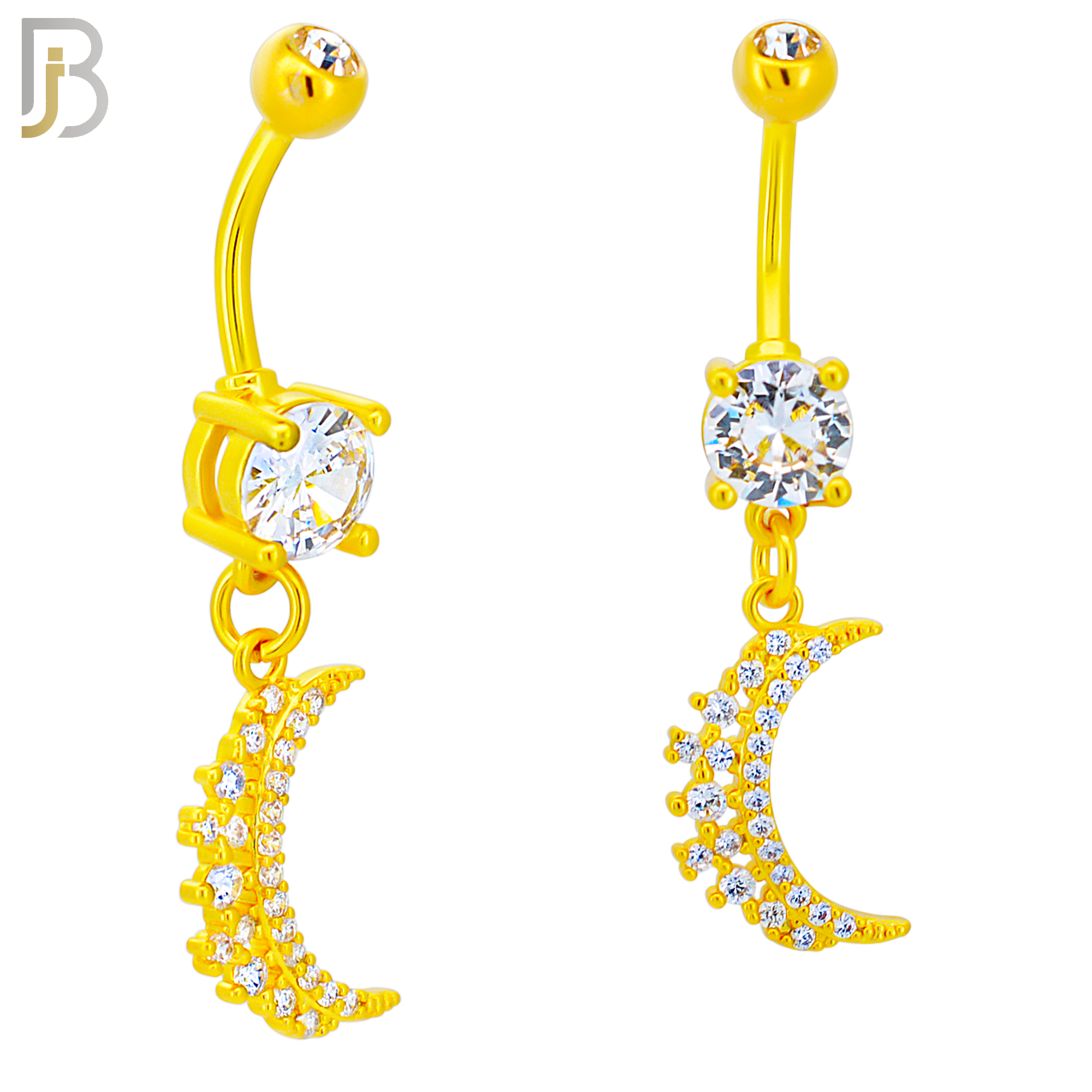 N037 - 316L Stainless Steel Dangling Crescent Moon  Zircon Design Belly Ring with 4mm Screw Ball image 2