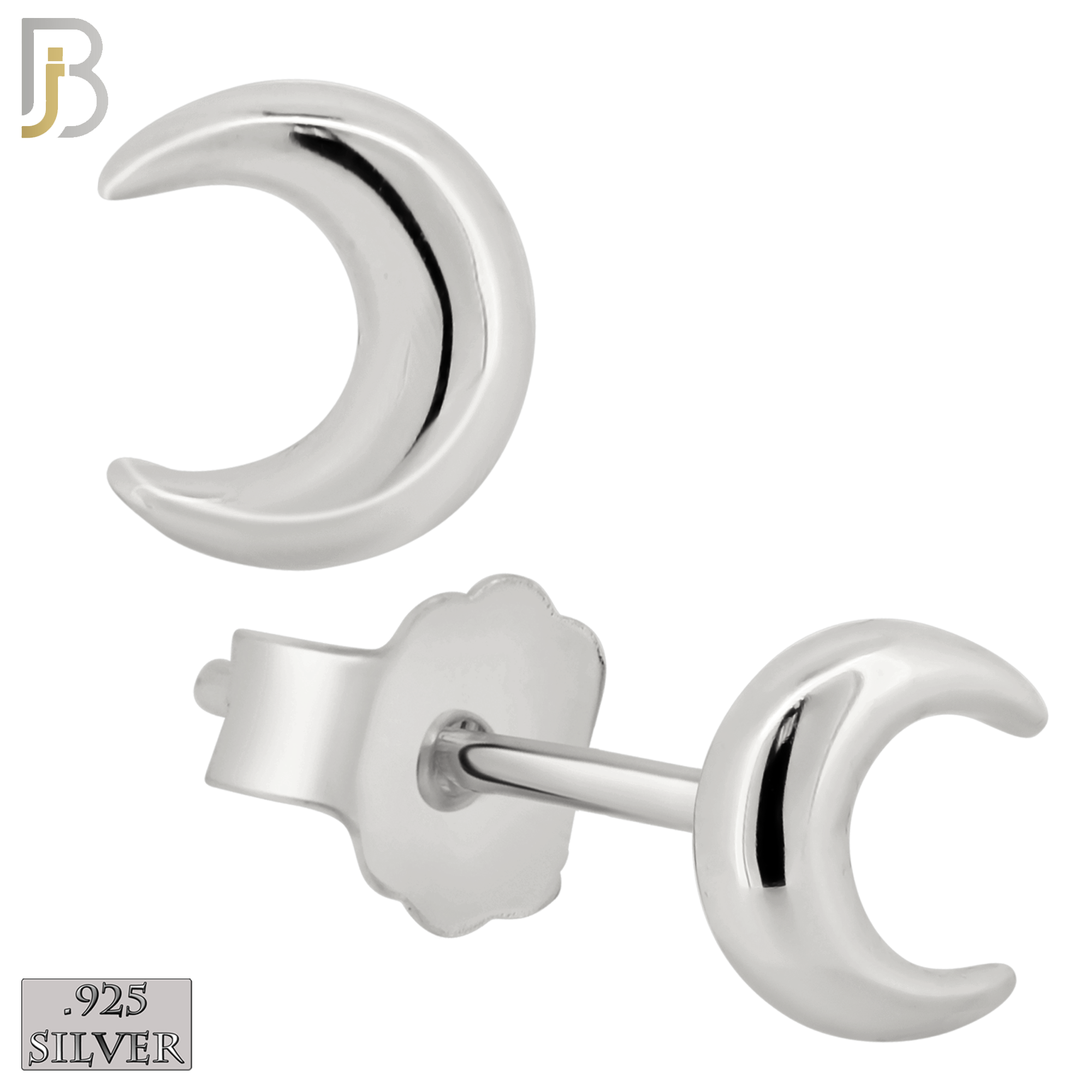 925-ES80 - .925 Sterling Silver 4x4.5mm Moon Design Earring Stud image 1