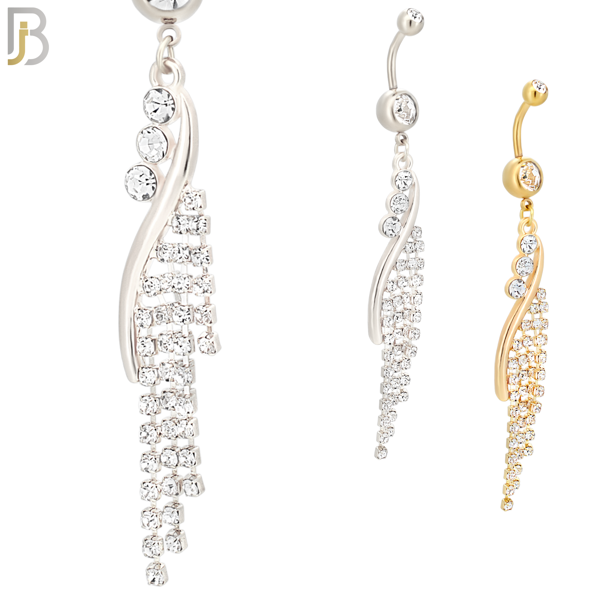 N080  - 316L Stainless Steel Vine Curtain Zircon Chandelier Dangling Belly Ring image 0