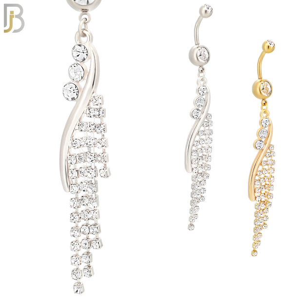 N080  - 316L Stainless Steel Vine Curtain Zircon Chandelier Dangling Belly Ring image 0