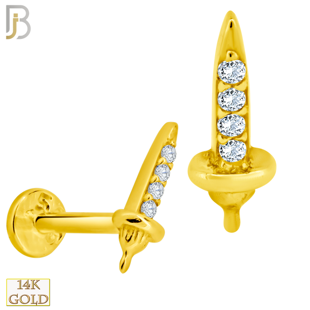 14-LB67 - 14k Yellow Gold Sword Labret with Multi Zircon - Yellow Gold image