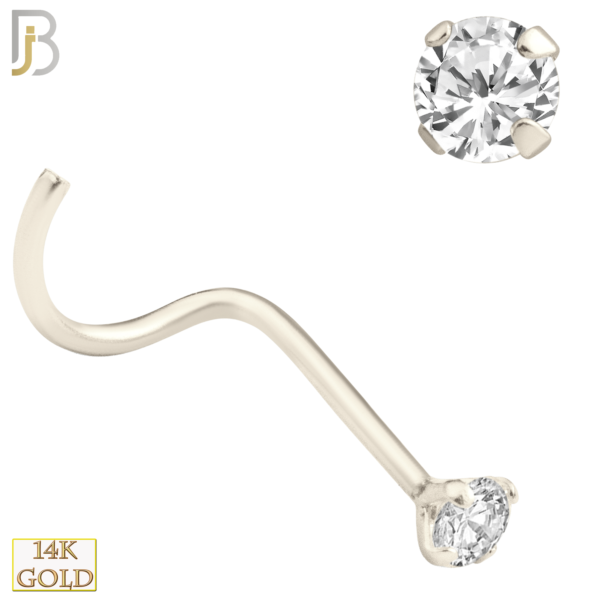 14-NR03D - 14k Solid  Gold Prong Setting  Round Si1 Diamond Nose Screw, Cork Screw image