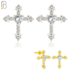 925-ES269 - Push Back - .925 Sterling Silver Cross with Prong Set Heart Zircon in the Middle Design Earrings Stud image 0