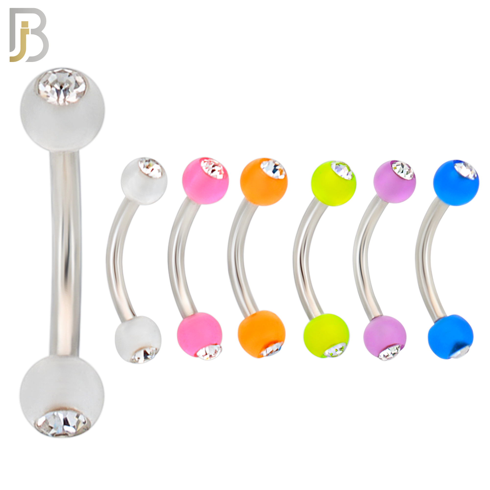 PK-EC07G - 316L Surgical Steel Glow in the Dark Acrylic Ball with Zircon Curved Barbell External Threaded image 1