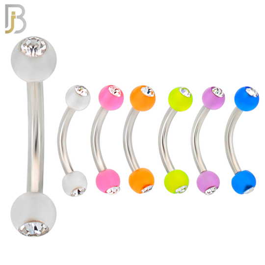 PK-EC07G - 316L Surgical Steel Glow in the Dark Acrylic Ball with Zircon Curved Barbell External Threaded image 1