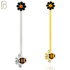 BB21 - 316L Surgical Steel Screw Bar Bee with Flower Design with Zircon Barbell Industrial (PACK OF 4) image 0