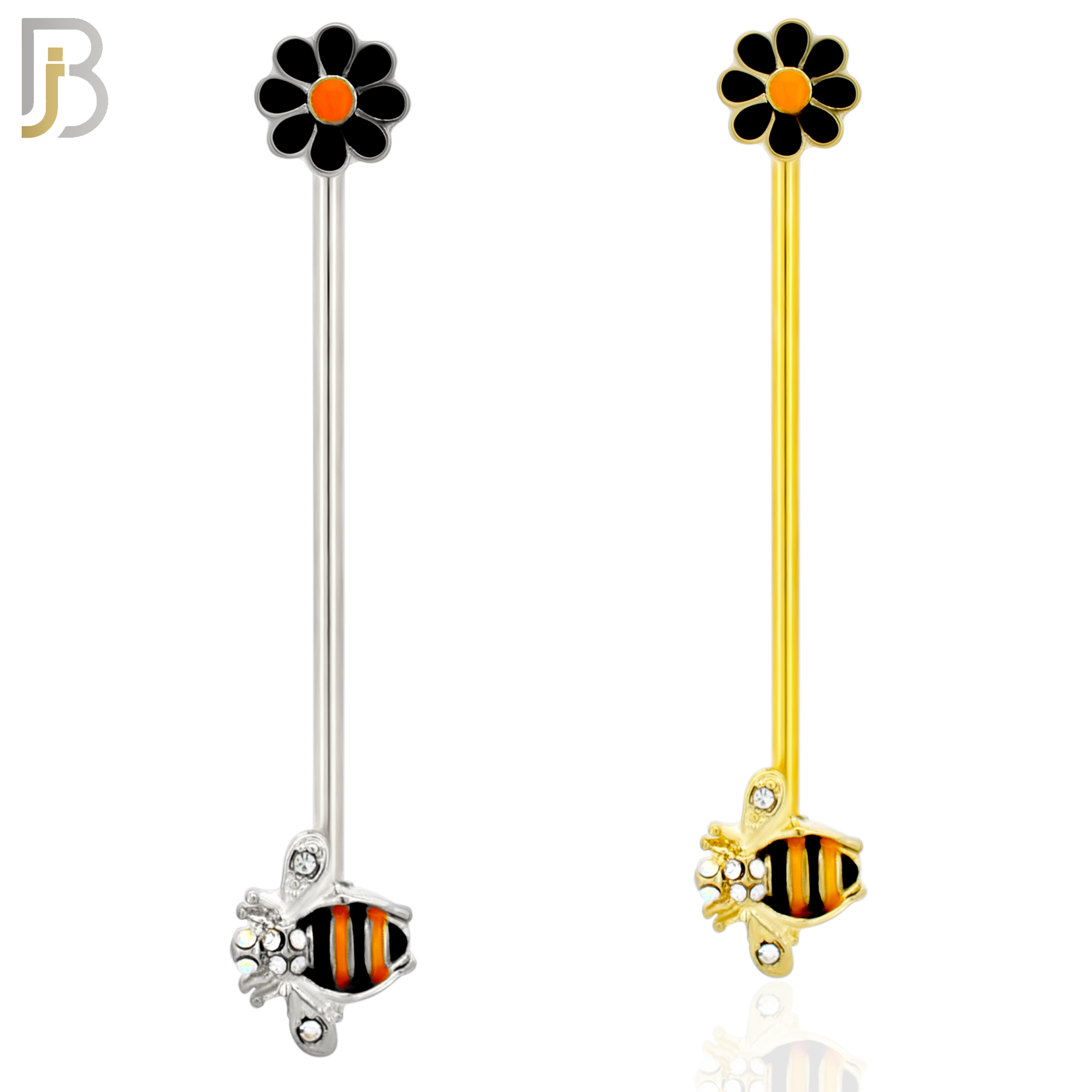 BB21 - 316L Surgical Steel Screw Bar Bee with Flower Design with Zircon Barbell Industrial (PACK OF 4) image 0
