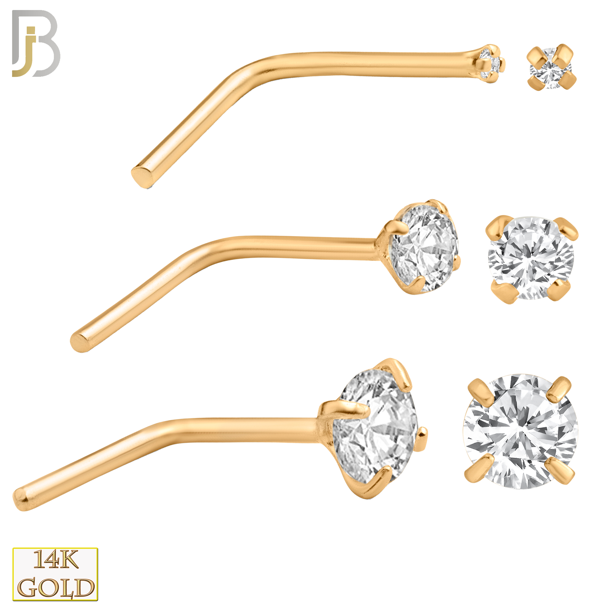 14-NR10CR-20 - 20g Thickness 14k Solid Rose Gold Prong Setting  Round Cubic Zircona L-Shape image 0