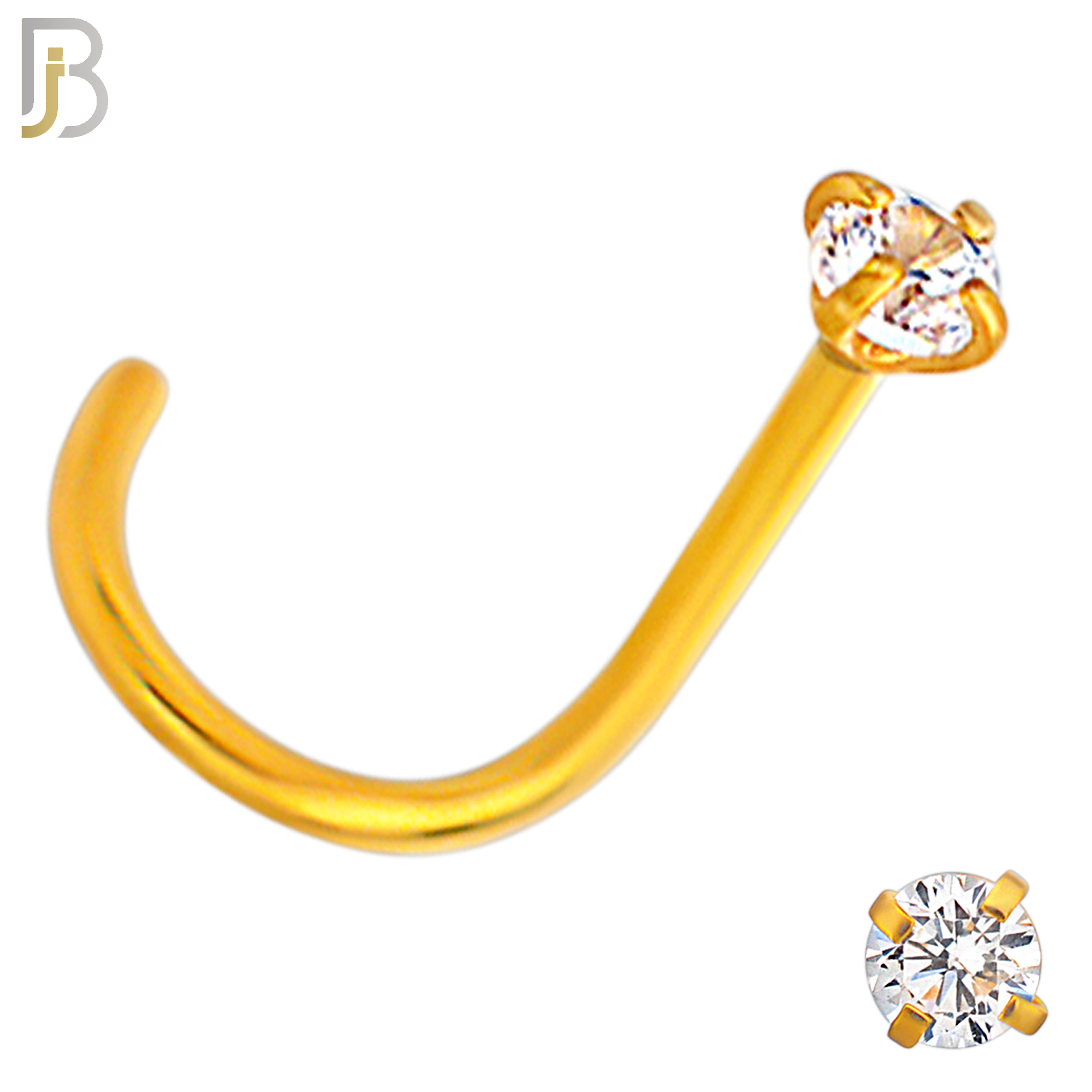 NR03G - 316L Surgical Steel Gold Plated Nose CorkScrew  Prong Set Zircon Round Nose Ring (PACK OF 6) image 2