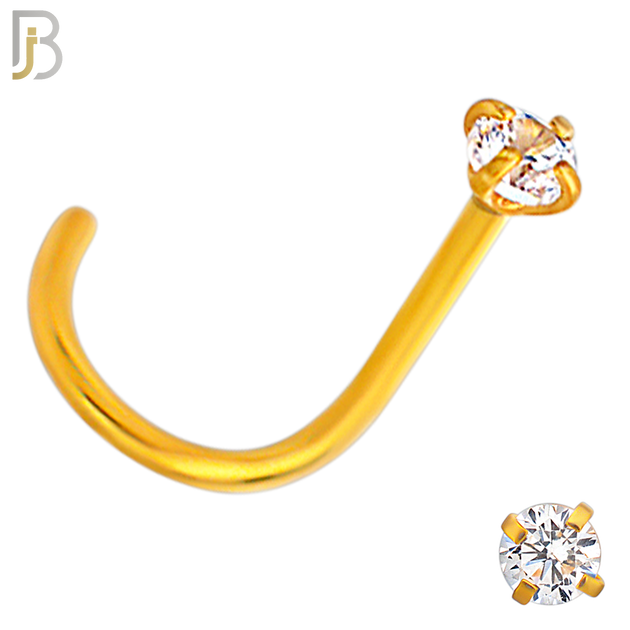 NR03G - 316L Surgical Steel Gold Plated Nose CorkScrew  Prong Set Zircon Round Nose Ring (PACK OF 6) image 2