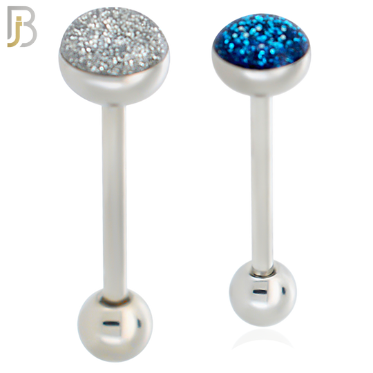 BB06 - 316L Surgical Steel Screw Barbell Glitter Top Mushroom External Threaded (PACK OF 6) image 0