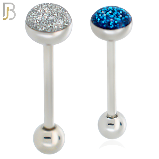 BB06 - 316L Surgical Steel Screw Barbell Glitter Top Mushroom External Threaded (PACK OF 6) image 0