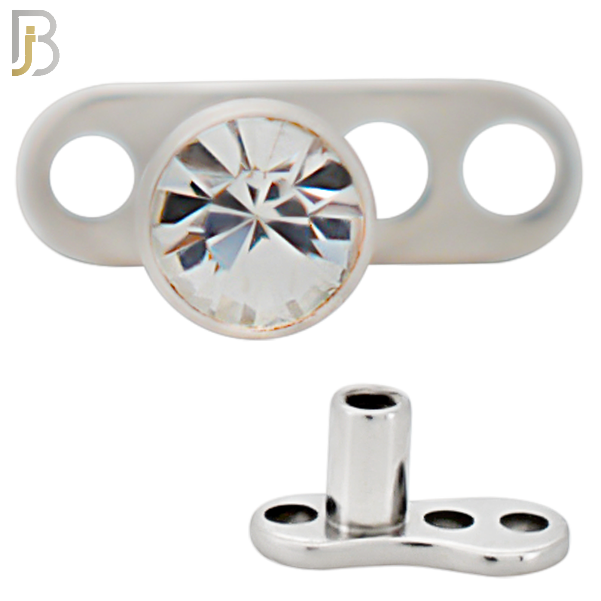 G23-DM03SC - G23 Titanium 14g Anchor with Surgical Steel Clear CZ in Bezel Setting Dermal Top (PACK OF 6) image 1