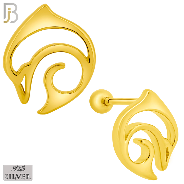 925-ES413 - Screw Ball Back - 925 Sterling Silver Plain Hollow Dolphin Curl Stud Earrings image 1
