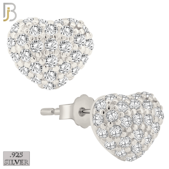 925-ES210 - Push Back - .925 Sterling Silver Heart Stud Earring with Clear Zircon Design image 1