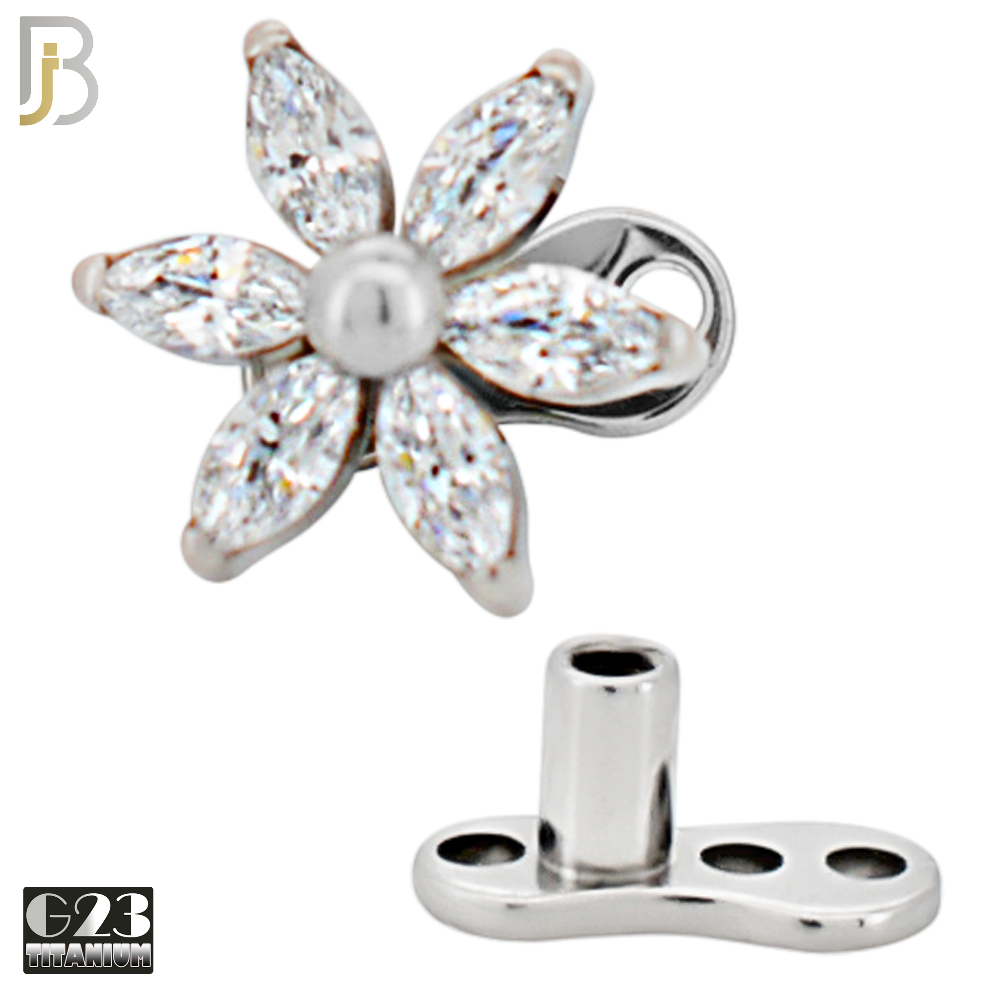 G23-DM22 - G23 Titanium Anchor with Surgical Steel Six Petal Flower Dermal Top image 2