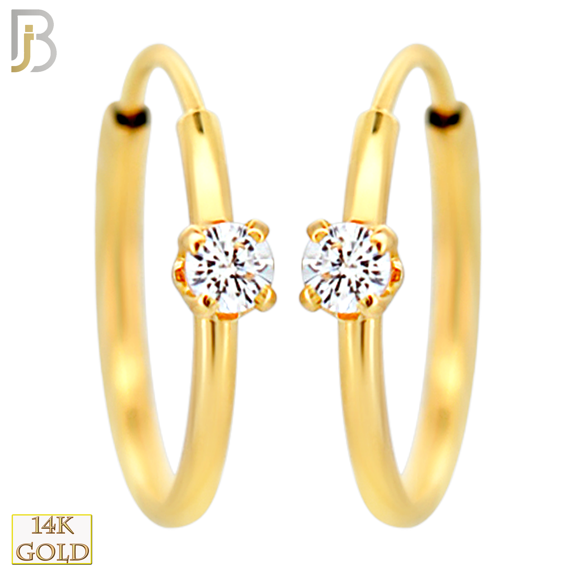 14-ES249YC - 14k Yellow Gold Solitaire Hoop Earrings with 2mm CZ image 0