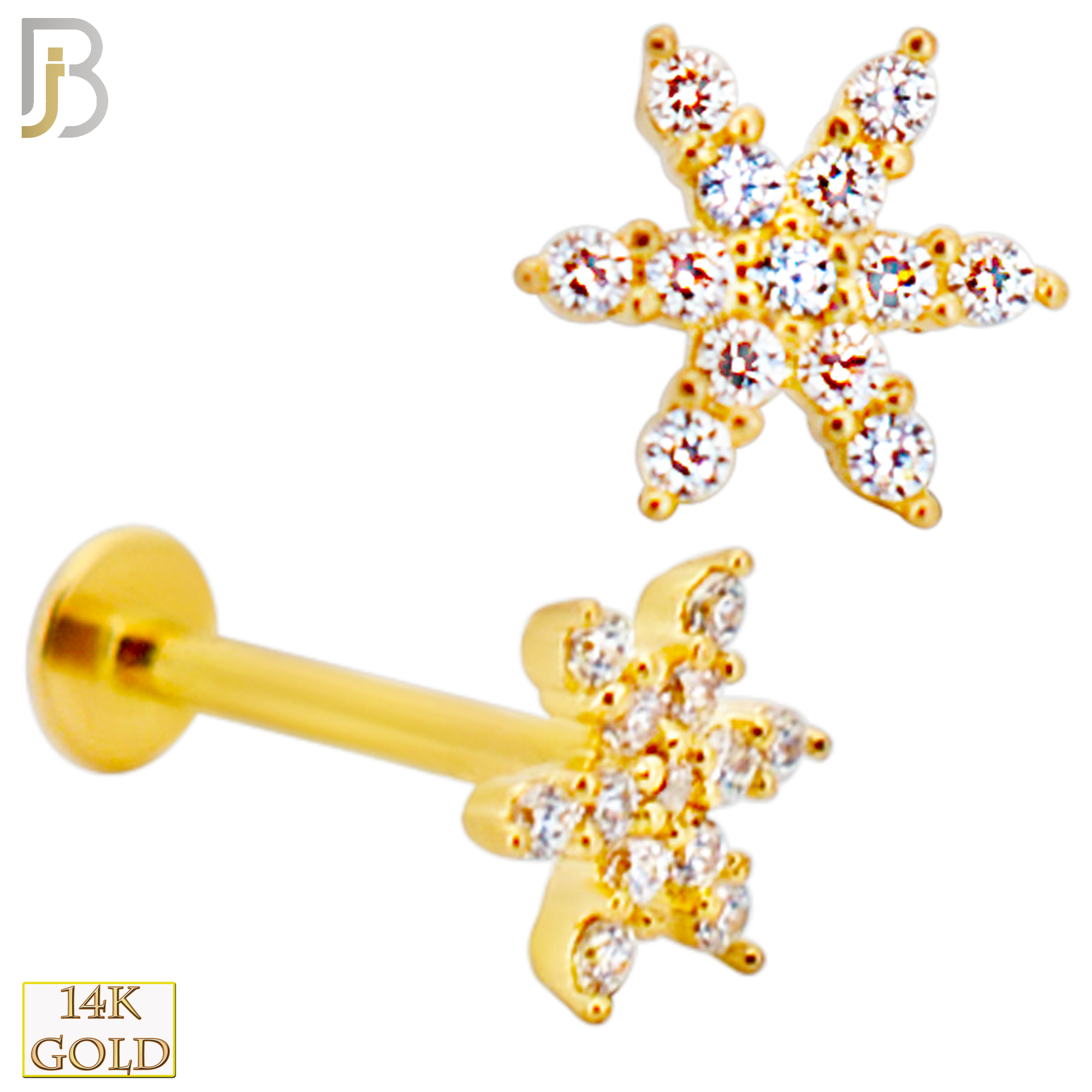 14-LB126 - 14k Yellow Gold Flower with Multi Cubic Zirconia Labret - Yellow Gold image