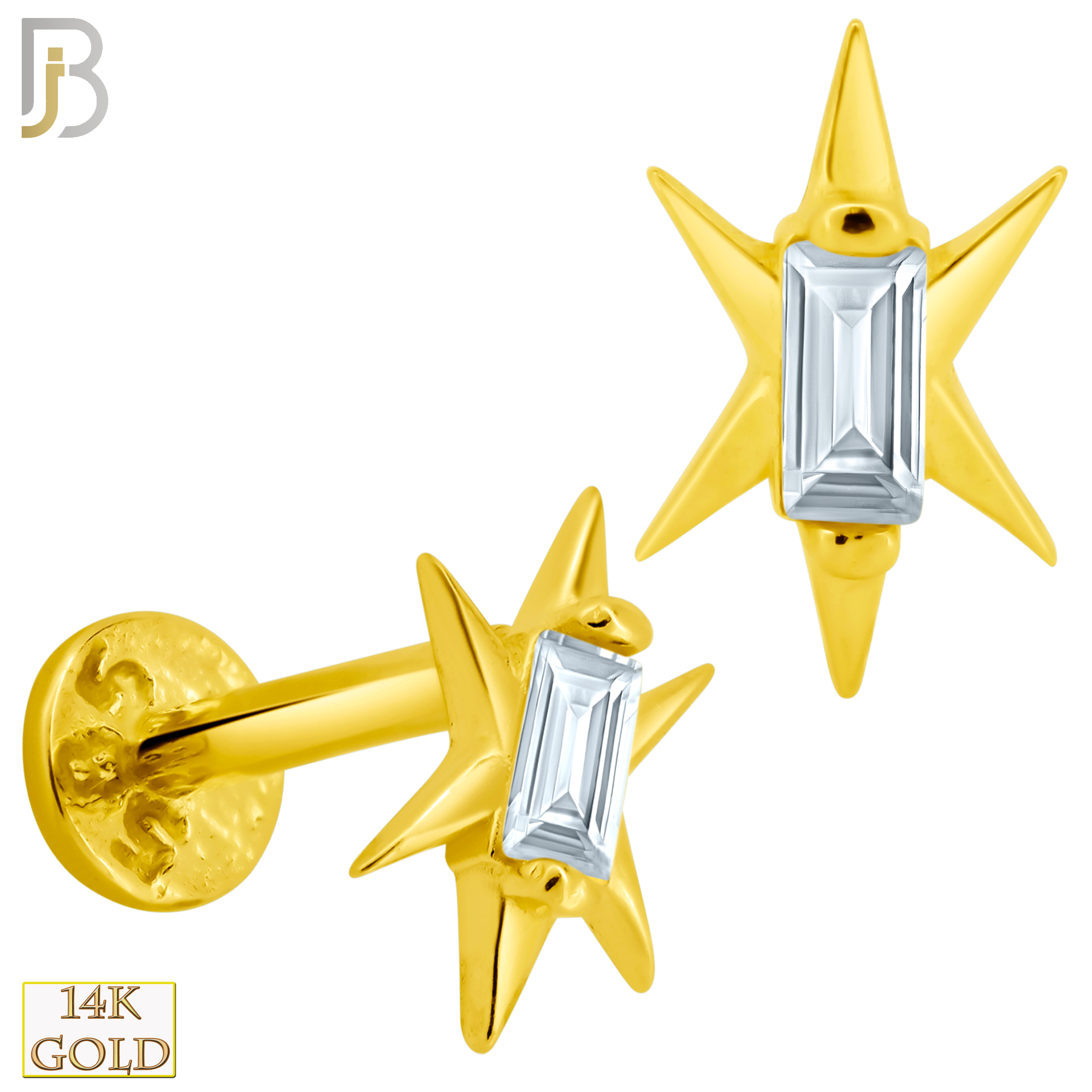 14-LB62 - 14k Yellow Gold 16g Labret with Clear Baguette Zircon image 0