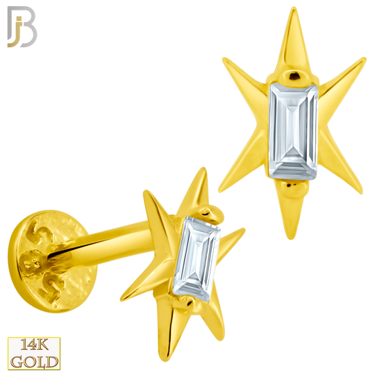 14-LB62 - 14k Yellow Gold 16g Labret with Clear Baguette Zircon image 0