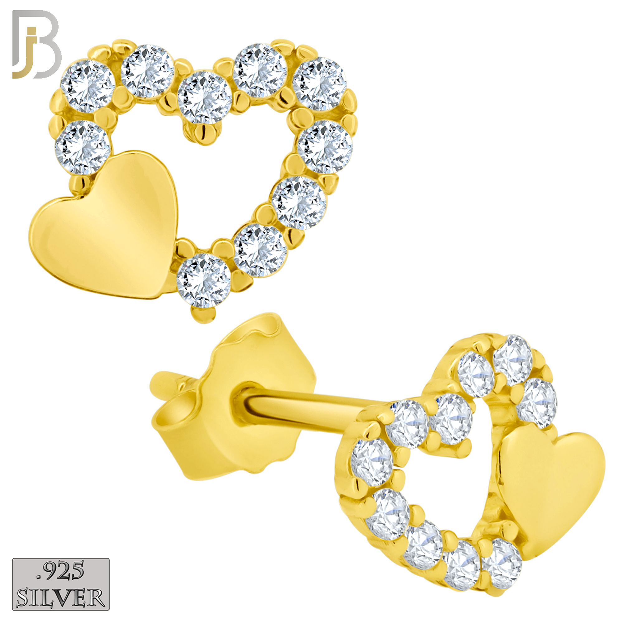 925-ES160 - .925 Sterling Silver Double Heart with Zircon Design Earring Stud image 2