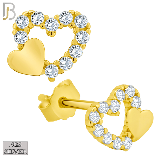925-ES160 - .925 Sterling Silver Double Heart with Zircon Design Earring Stud image 2