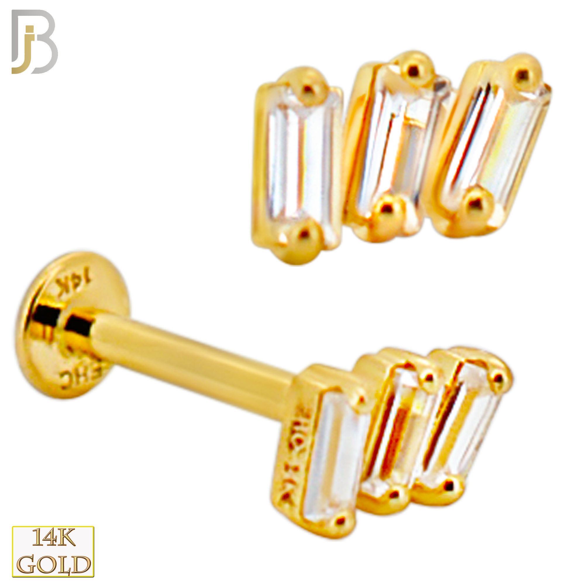 14-LB120 - 14k Yellow Gold Three (3) Baguette CZ Labret image 0