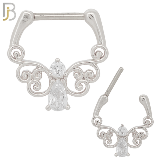 CT75 - 316 Surgical Steel Pear and Round Zircon Nose Clicker for Septum Piercing (PACK OF 6) image 0