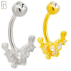 NB86 - 316L Stainless Steel Butterfly Design CZ Banana Belly Ring and 5mm Screw Ball image 0