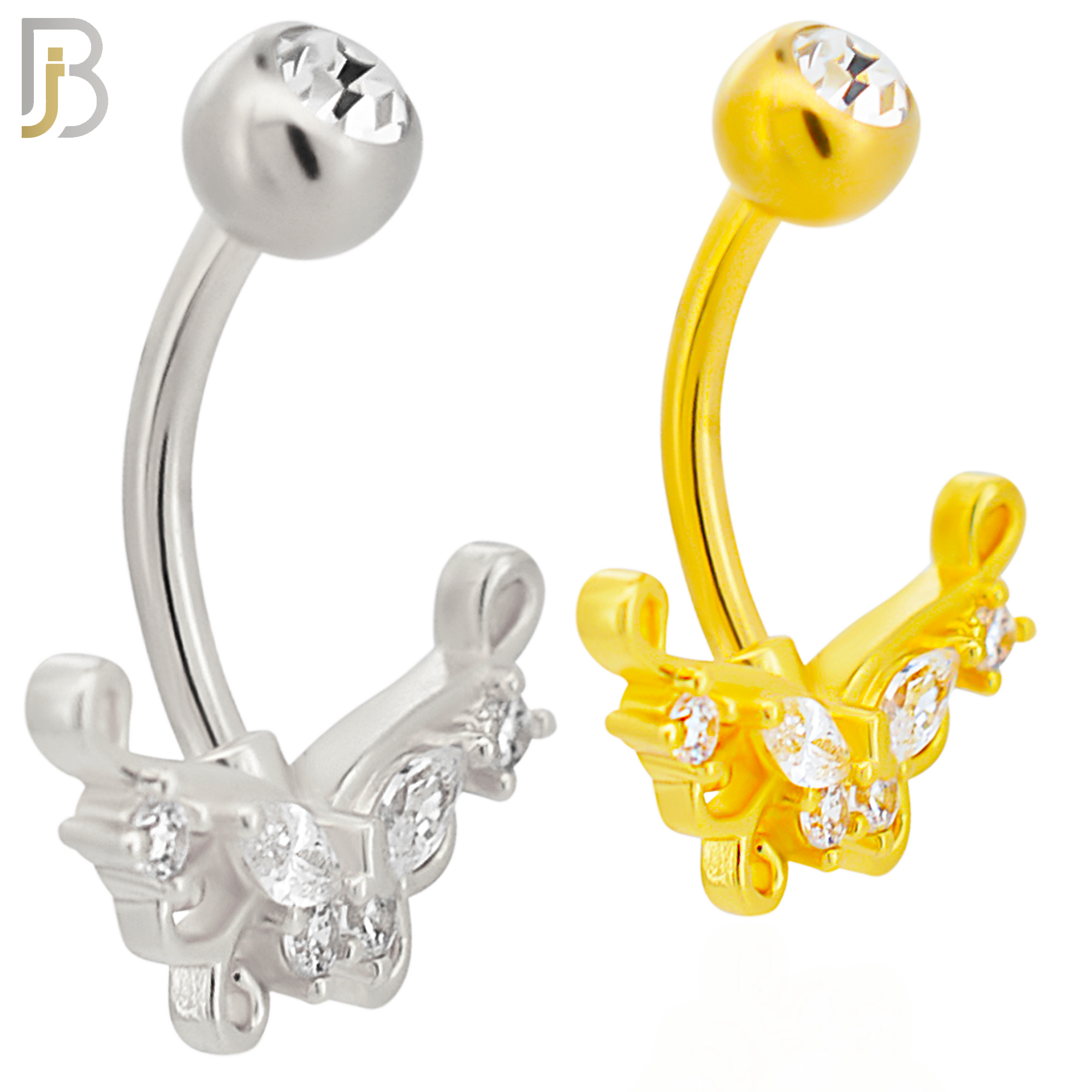 NB86 - 316L Stainless Steel Butterfly Design CZ Banana Belly Ring and 5mm Screw Ball image 0