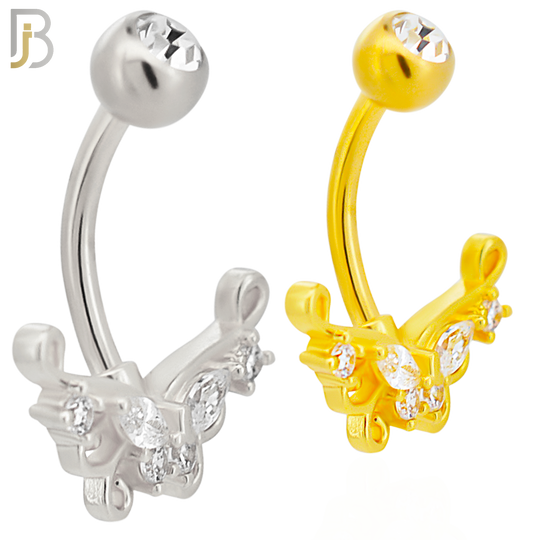 NB86 - 316L Stainless Steel Butterfly Design CZ Banana Belly Ring and 5mm Screw Ball image 0