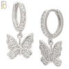 ES307 - 316L Stainless Steel Dangling Butterfly with Zircon Design Huggies Clip On image 1