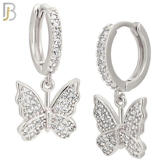 ES307 - 316L Stainless Steel Dangling Butterfly with Zircon Design Huggies Clip On image 1