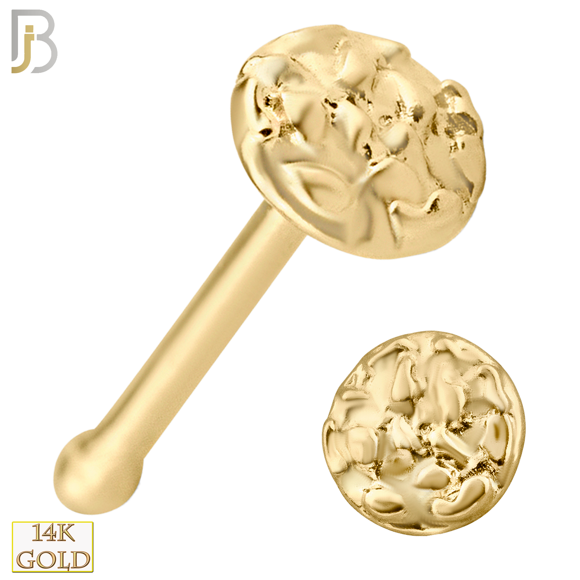 14-NR35B - 14k Solid Gold Nose Bone Rough Finish Disc Design - Yellow Gold image