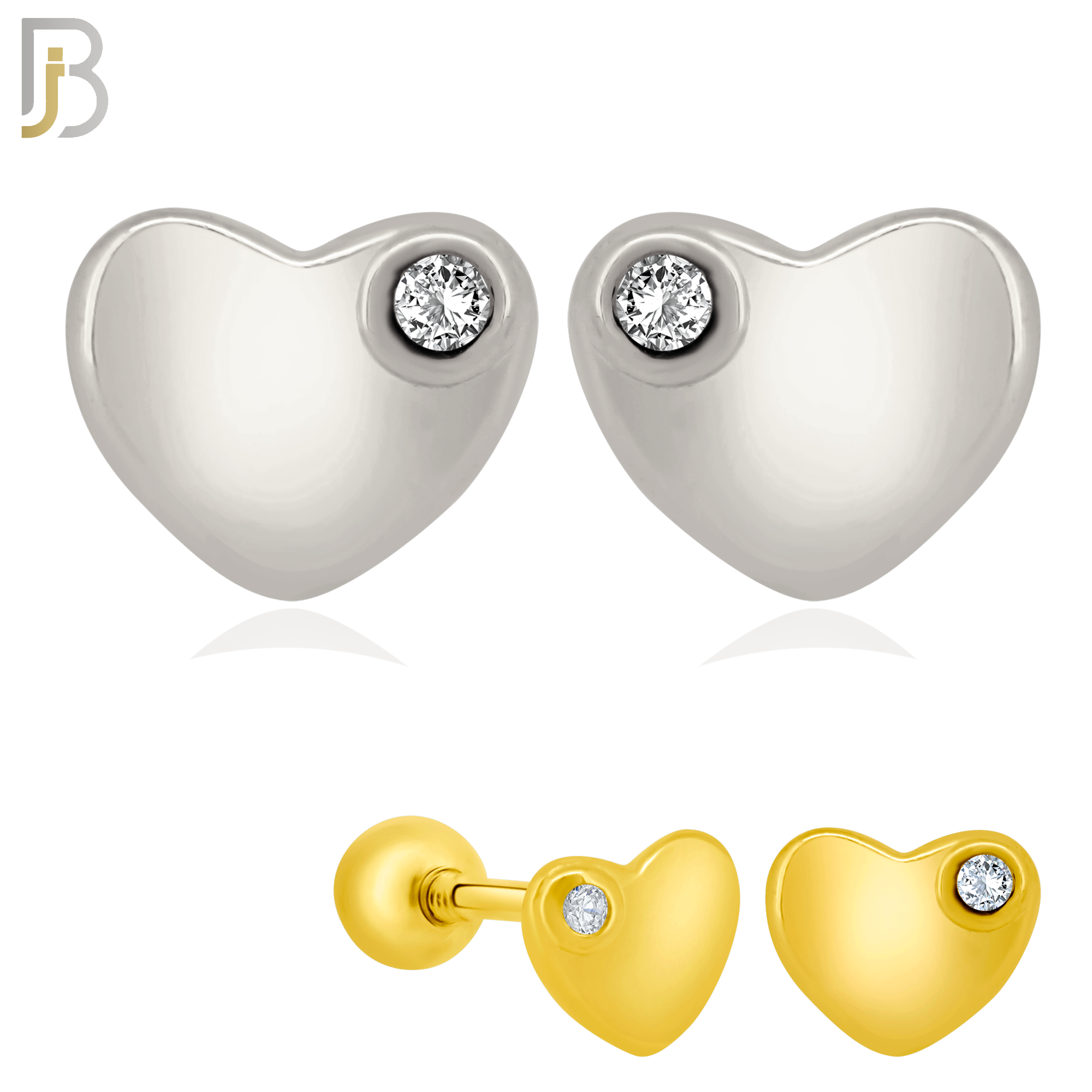 925-ES211 - Screw Ball Back - .925 Sterling Silver Plain Heart Shaped Earring Stud with Single Clear Zircon image 0