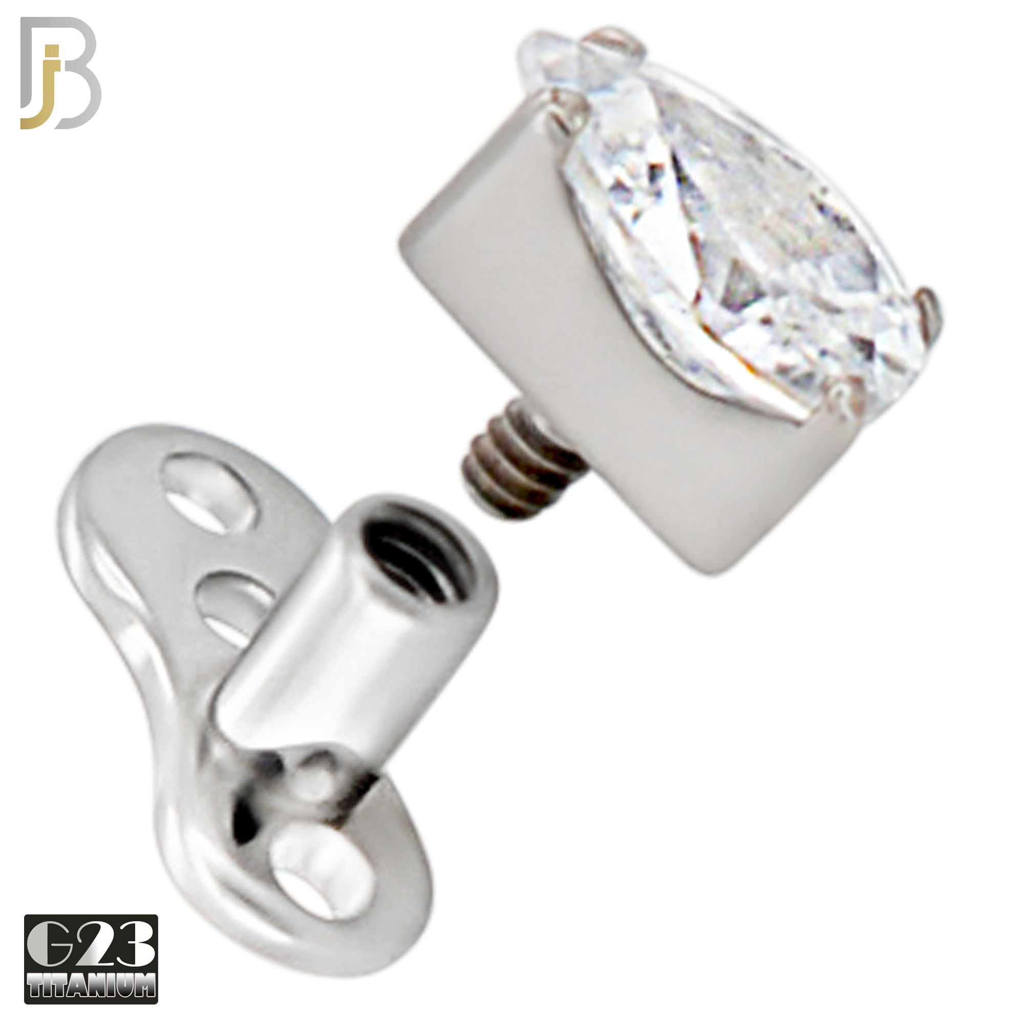 G23-DM20 - G23 Titanium Anchor with Surgical Steel Pear Shaped Clear CZ Dermal Top image 1