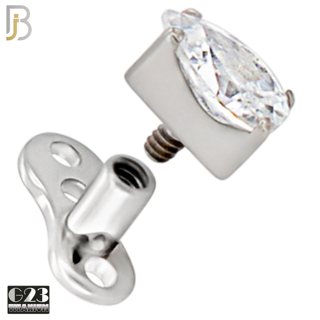 G23-DM20 - G23 Titanium Anchor with Surgical Steel Pear Shaped Clear CZ Dermal Top image 1