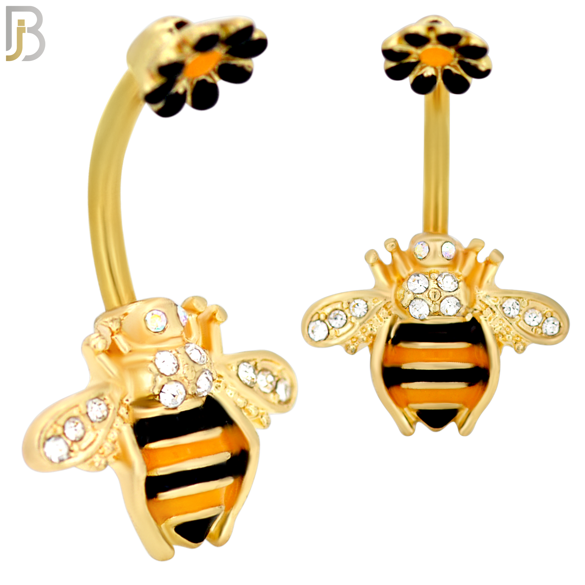 NB26 - 316L Stainless Steel Bee with Flower Top  Banana Belly Navel Ring image 1