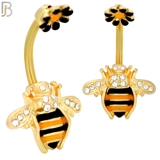 NB26 - 316L Stainless Steel Bee with Flower Top  Banana Belly Navel Ring image 1