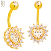NB47 - 316L Stainless Heart Shaped CZ Center Surrounded with Round CZ Banana Belly Navel Ring image 2