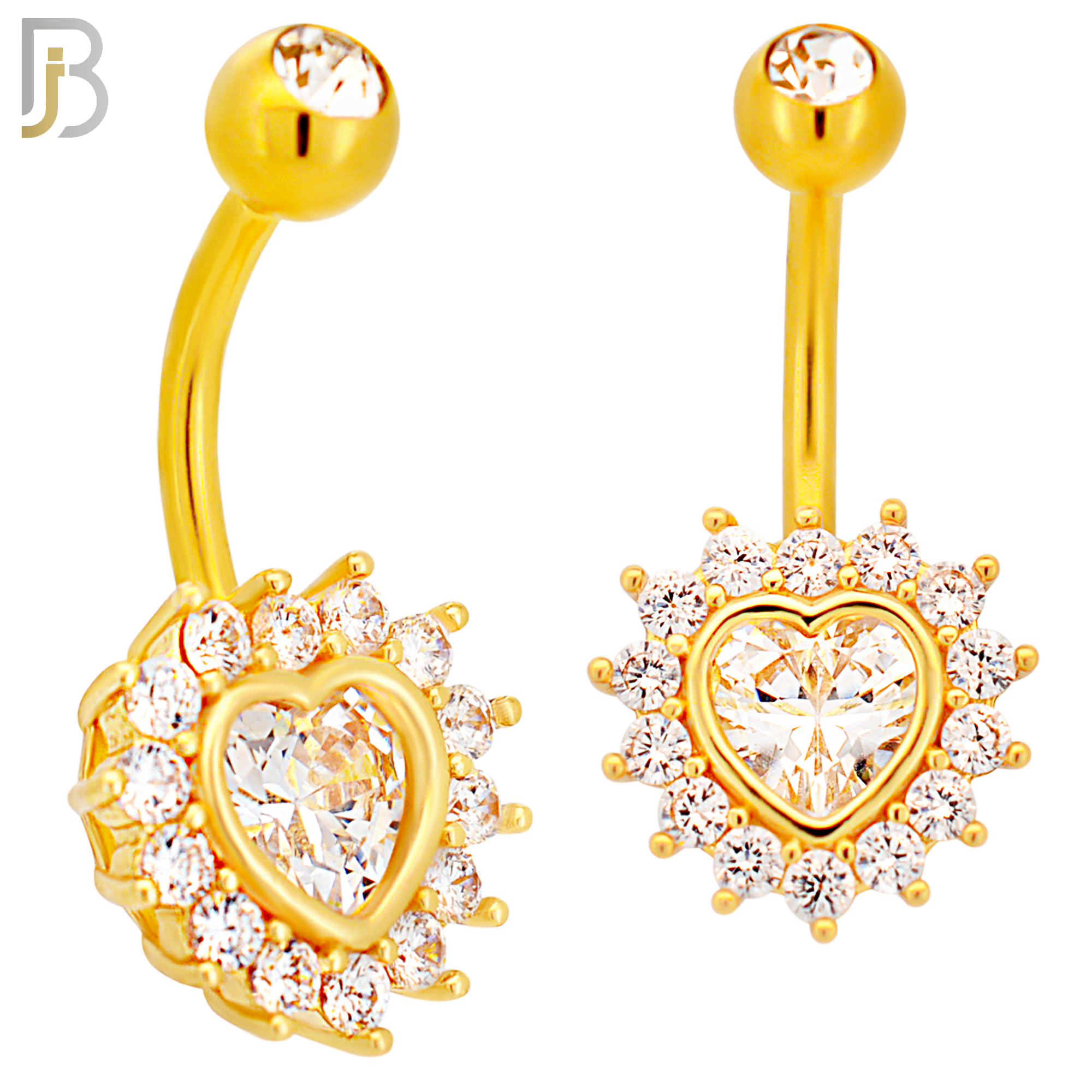 NB47 - 316L Stainless Heart Shaped CZ Center Surrounded with Round CZ Banana Belly Navel Ring image 2