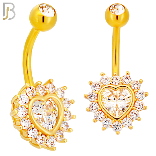 NB47 - 316L Stainless Heart Shaped CZ Center Surrounded with Round CZ Banana Belly Navel Ring image 2