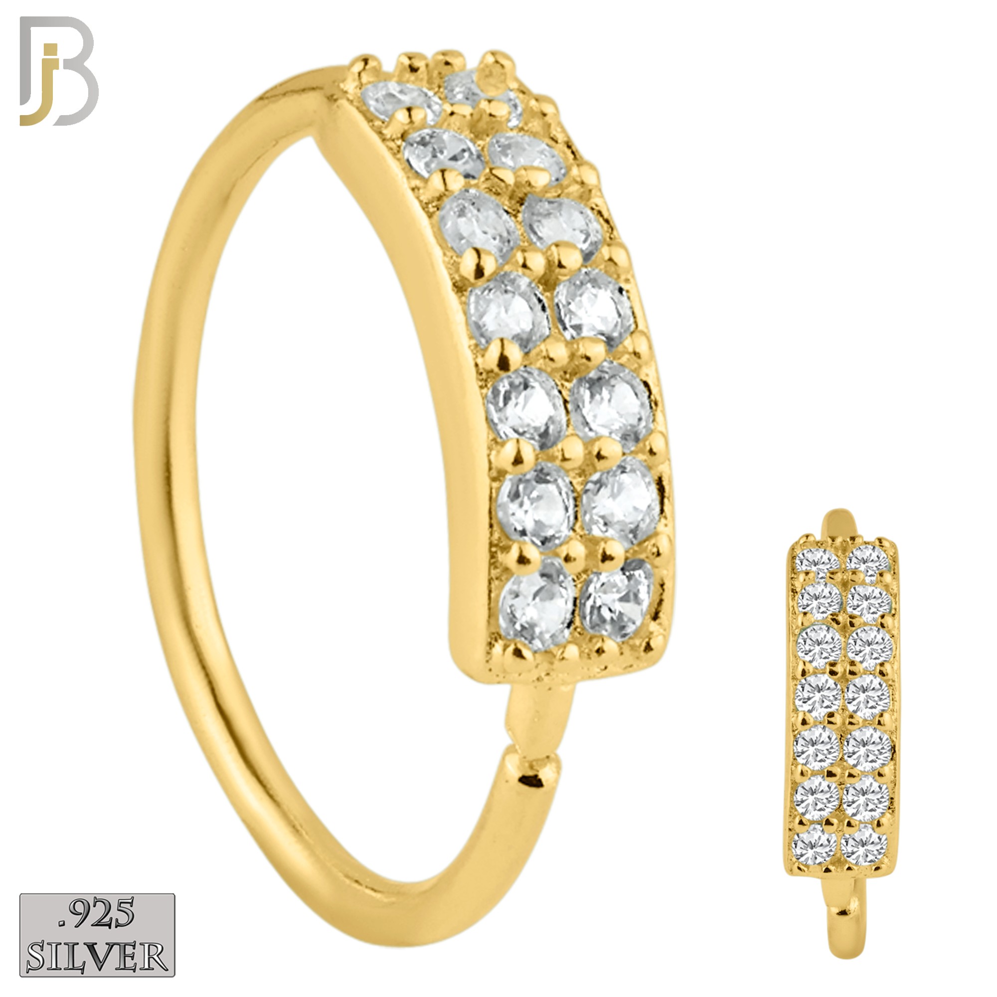 925-CT24 - 925 Sterling Silver 22g Thickness Double Layer CZ Prong Set Hoops Piercing (PACK OF 6) image 3