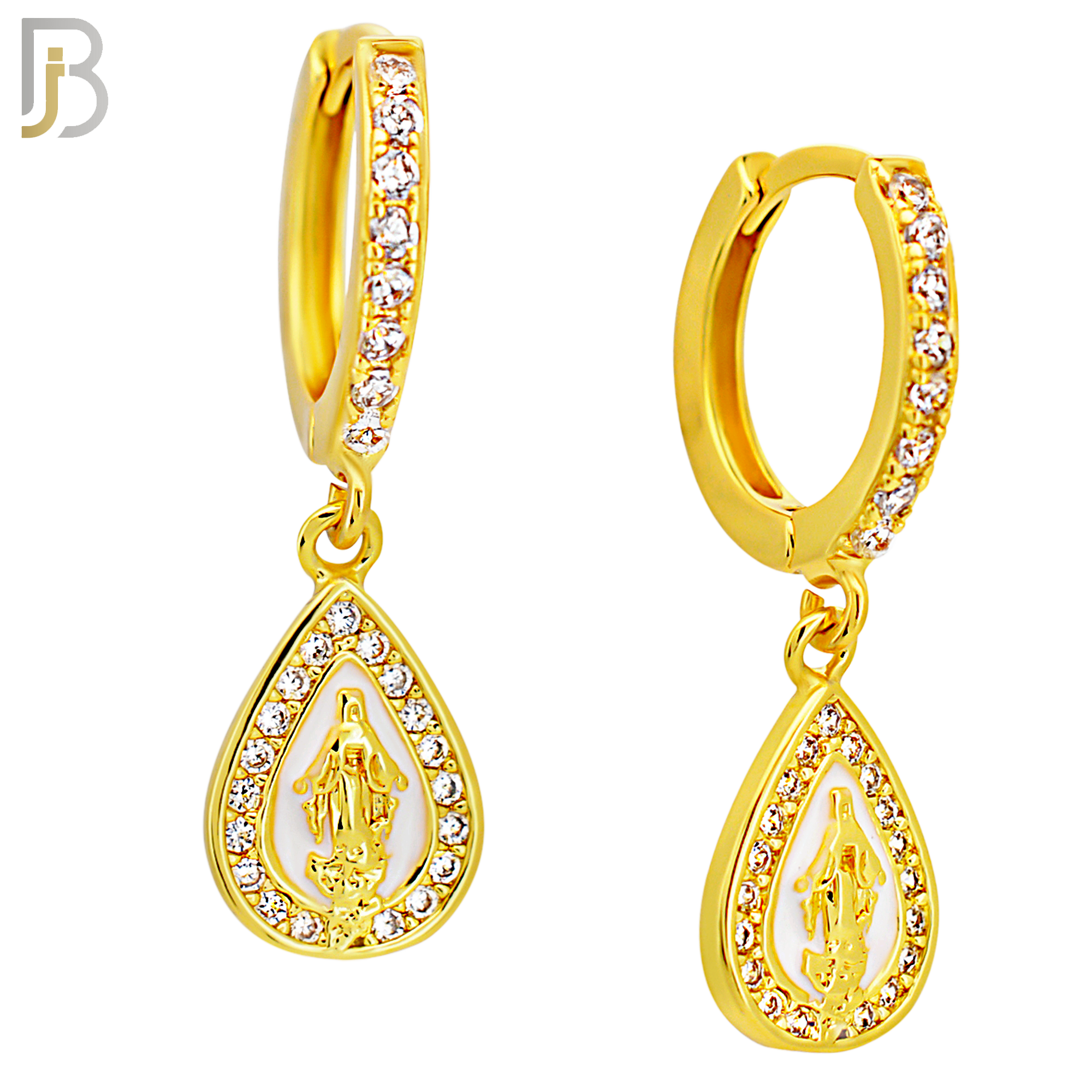ES498 - 316L Stainless Steel Dangling Tear Drop Virgin Mary Huggies Earrings image 2
