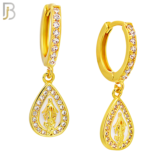 ES498 - 316L Stainless Steel Dangling Tear Drop Virgin Mary Huggies Earrings image 2